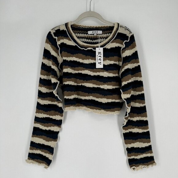 Grey Bandit  Sweater Women’s L multicolor crop relaxed oversized knit boho - Picture 1 of 5